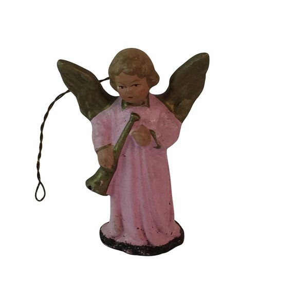 Vtg Angel Christmas Ornament US Zone Germany Lot of 2 Pink White 1940s/50s - Picture 2 of 13
